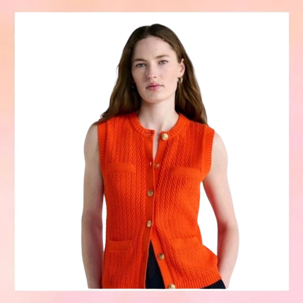 Free Assembly Cable Knit Sweater Vest Gold Anchor Buttons Size XS NWT